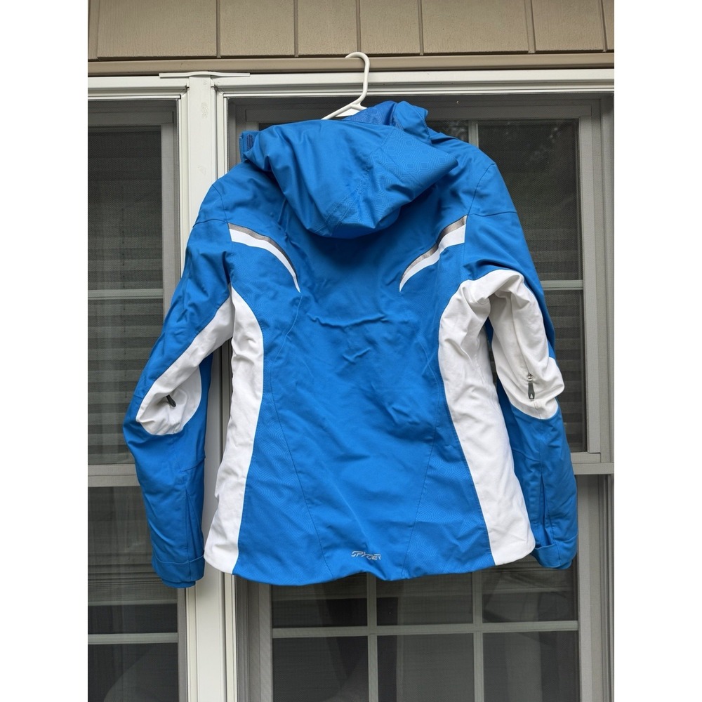 Spyder Ski Jacket Kids Size 12 blue Colorblock Hooded Insulated Coat - Picture 4 of 5